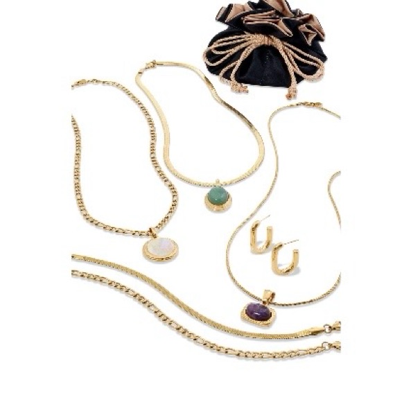 Savvy Cie 18k Gold Necklace Set With Gemstone Accents 10 Pieces 50$